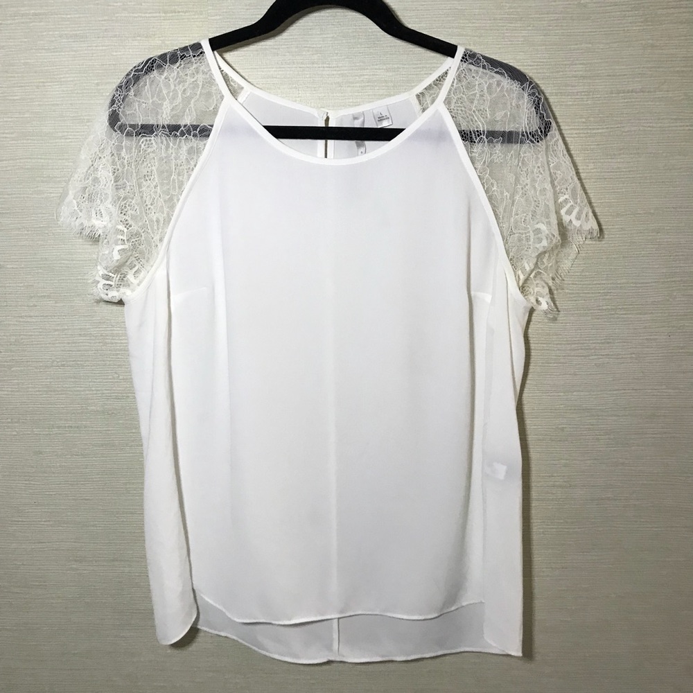 LC Lauren Conrad White Chiffon Top Sz Large